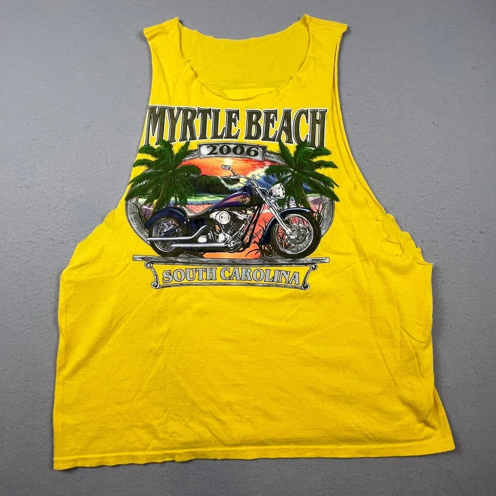 Vintage Myrtle Beach Bike Rally Tank Mens XL Yellow 2006 Custom Cut Muscle Tee